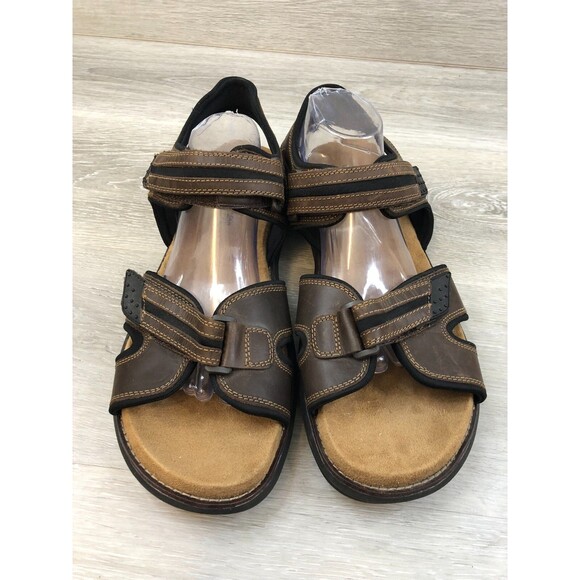 Dr. Scholl's Men's Sandal Brown Leather 13 Slip-On Open Toe Flat Comfort Shoes - Picture 3 of 7